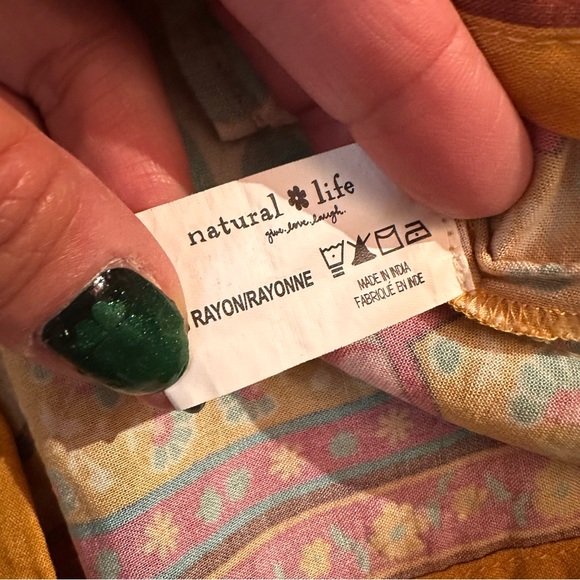 Natural Life Maribel Shorts Floral Mustard Teal Pink Elastic Waist Border - Picture 5 of 5